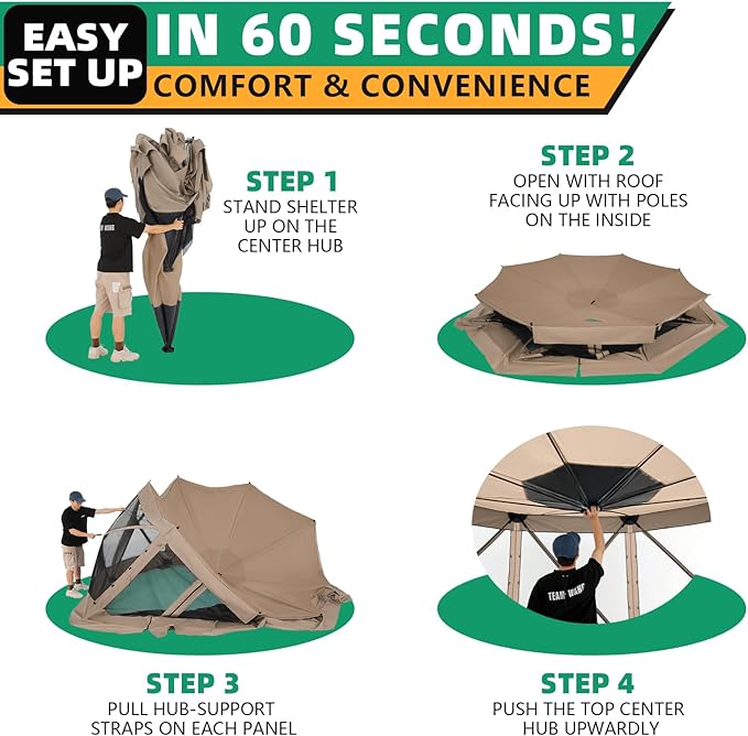 COBIZI 15x15FT Pop Up Gazebo Screen Tent Screen House for Camping Screen Room with Mosquito Netting Hub Tent Instant Screened Canopy with Carrying Bag and Ground Stakes Khaki(Upgraded)
