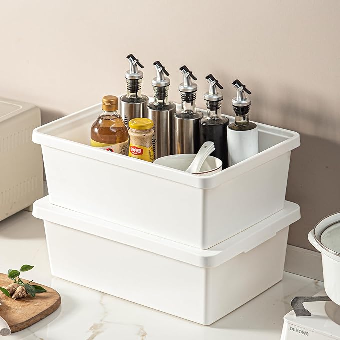 Yishyfier 15 Quart Stackable Plastic Storage Bins with LidsStorage Container for Organizing Storage Boxeswith Handle for Shelves Cube Storage Bin for CraftSnacks (white2L)