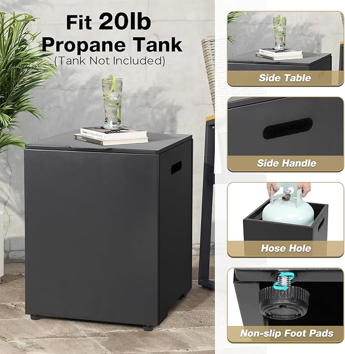 42'' Outdoor Propane Fire Pit Table 50000 BTU Rectanle Natural Gas Fire Pits with Tank Cover Wind Guard No Assembly Low Profile Fire Table for Outside Patio &amp Backyard Black