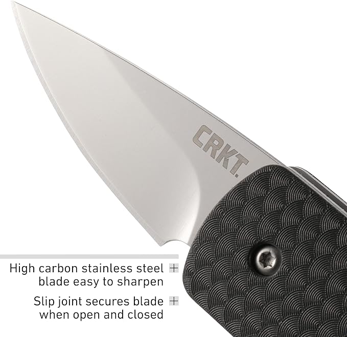 CRKT Dually Folding Carry Knife: Plain Edge Folder with Slip Joint - Everyday Carry Folded Knife Black Glass Reinforced Nylon Handle with Lanyard Hole Bottle Opener 7086