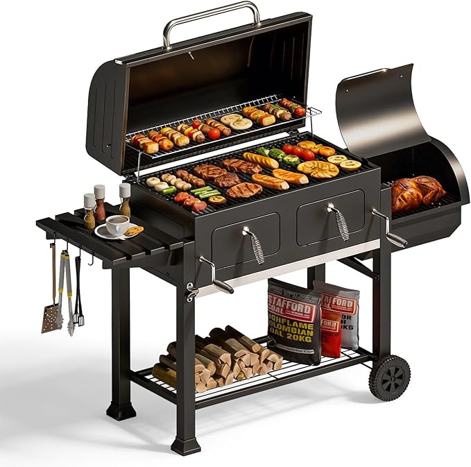 MFSTUDIO 49 2 in 1 Charcoal Grill &amp Smoker Combo Outdoor Grill with Enamel Coated Charcoal Tray 1015 SQ.IN Cooking Area Adjustable Top Vent and Chimney for Outdoor Grilling