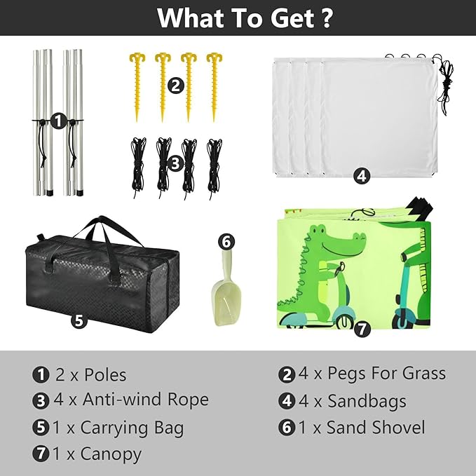 xigua Crocodiles Beach Tent Sun Shelter with Carrying Bag - Silver Coated Oxford Fabric Beach Canopy for Beach Camping Fishing - Includes Windproof Ropes Sandbags &amp Stakes