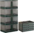 Stackable Storage Box with Lids Foldable Cube Container for Closet Organization - Wheeled and Door-Equipped