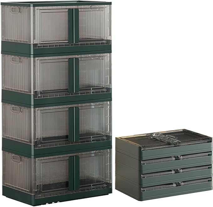 Stackable Storage Box with Lids Foldable Cube Container for Closet Organization - Wheeled and Door-Equipped