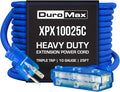 DuroMax XPX10025C Heavy Duty SJEOOW 25-Foot 10 Gauge Blue Triple Tap Lighted Extension Power Cord