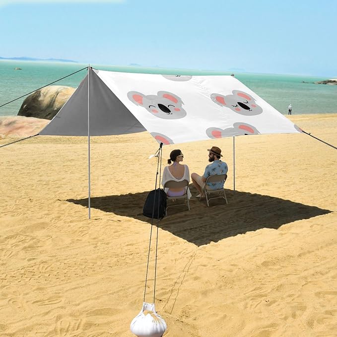 Beach Canopy with Windproof Ropes &amp Sandbags Beach Tent Sun Shade Sun Shelter for Camping Trips Fishing Backyard Fun or Picnics Koala