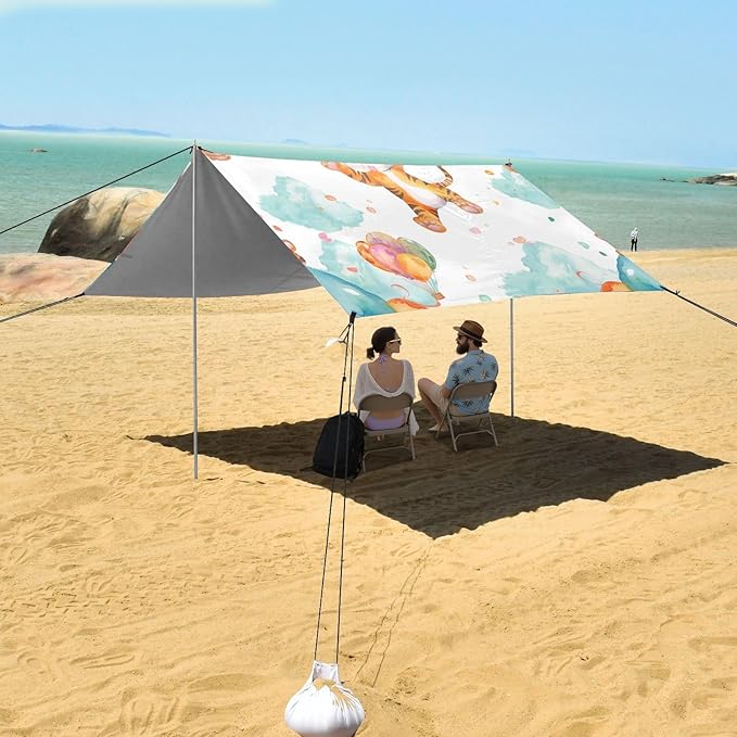 ALAZA Carttoon Tigers Balloon Seamless Beach Tent Sun Shelter Portable Canopy Sunshade for Outdoor Camping Picnics Backyard Fun 10x9 ft