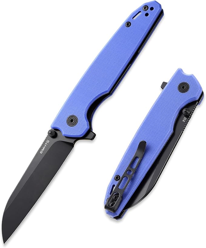 D2 Steel Folding Pocket Knife with Reversible Clip: 3.14 Black Sheepsfoot Blade Liner Lock G10 Handle Small EDC Flipper Knives Camping Tool for Man &amp Women Blue