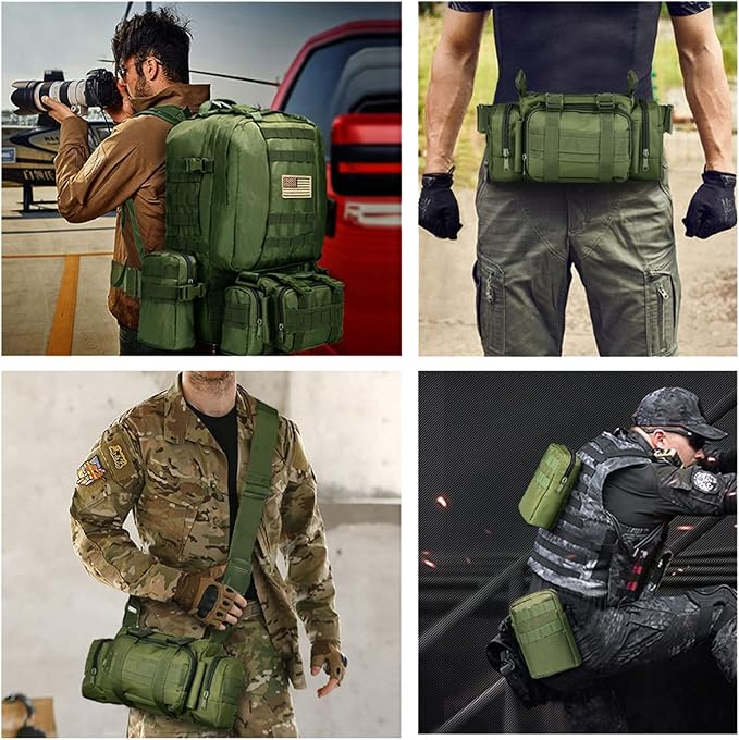 CVLIFE Tactical Backpack Military Army Rucksack 60L Large Assault Pack Detachable Molle Bag Army Green