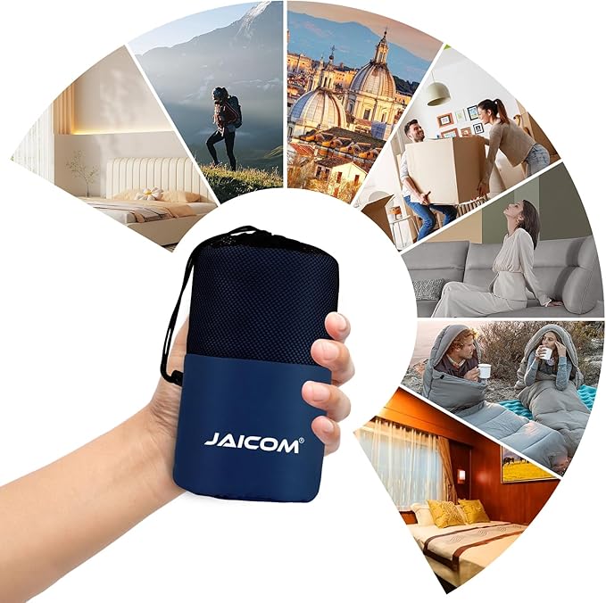 JAICOM Sleeping Bag Liner Travel Sheets &amp Adult Sleep Sack Ultralight and Portable Summer Sleeping Bag - Ideal for Backpacking Hotels and Hostels Business Trips Camping