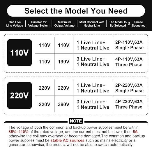 ATS Dual Power Automatic Transfer Switch 2P 63A 110V Manual Transfer Switch Uninterruptible Millisecond-Level ATS 50/60 Hz White CE