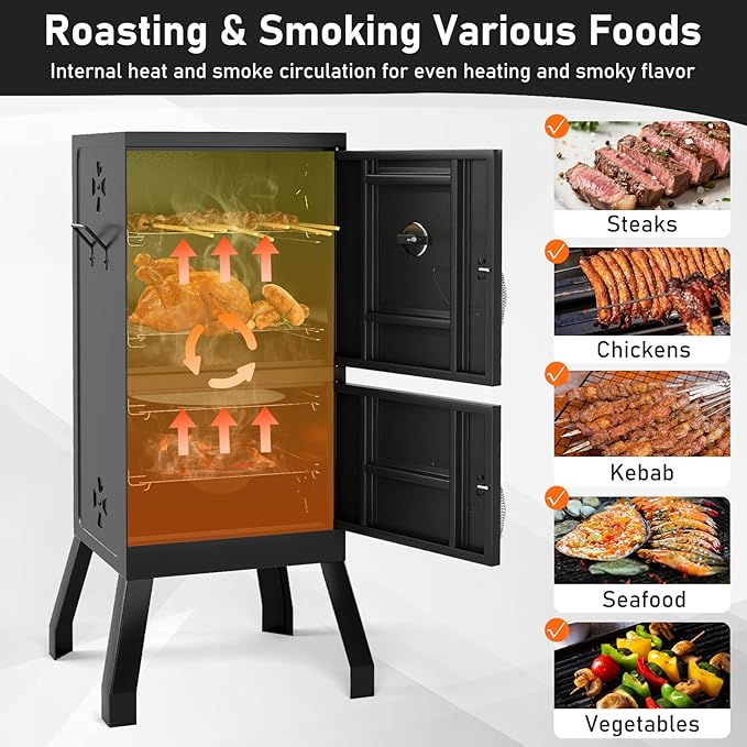 Happygrill Charcoal Grills 40 Vertical BBQ Smoker Grill with Built-in Thermometer Adjustable Air Dampers Removable Water Pan &amp Grill Grates for Backyard Picnics Party Outdoor Camping