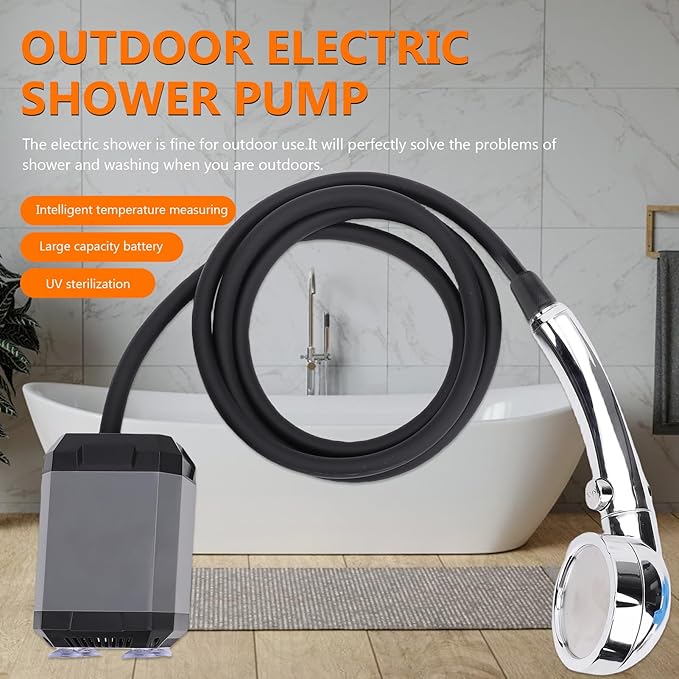 Irfora Portable Outdoor Shower USB Rechargeable Digital Display Camping Shower 5400mAh Battery Travel Kit for Hiking Traveling (Grey)
