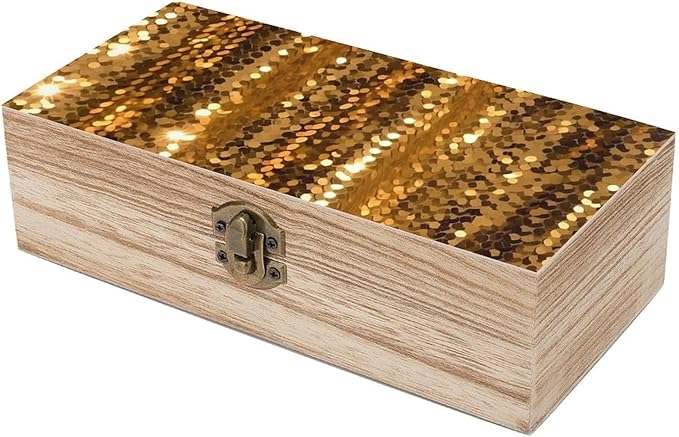 Wood Storage Box with Lid Gold Sequin Sparkle Wooden Box Storage Box For Home Decoration Perfect for Souvenirs