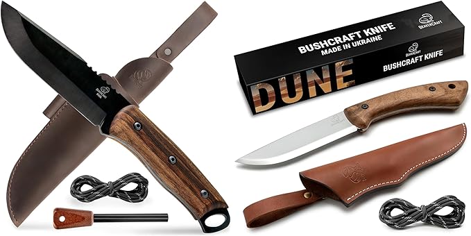 BeaverCraft BSH4F Bushcraft Knife BSH1 Dune Bushcraft Knife Fixed Blade with Leather Sheath