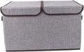 Levemolo Foldable Storage Bin Double Lids and Handles for Organizing Books Crafts Toys and More Grey Cotton Linen Storage Box for Home and Office Use