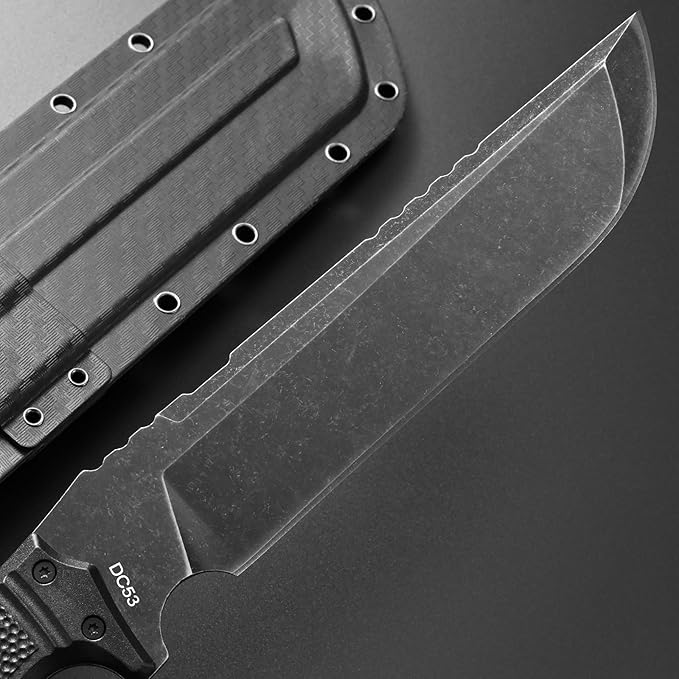 Gtkii GTK32 Fixed Blade Knife DC53 Steel Blade Full Tang Nylon Fiberglass Handle Heavy Duty Knifes for Field Hunting Camping Bushcraft(Black)