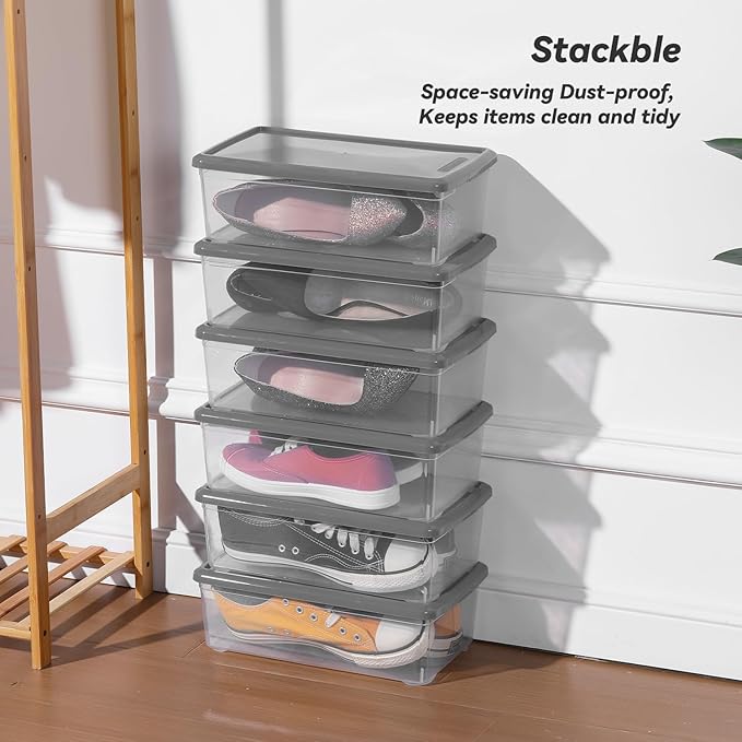 6 Quart Latching Storage BoxPlastic Clear Storage Bins With Lids Stackable (Grey 12 Pack)