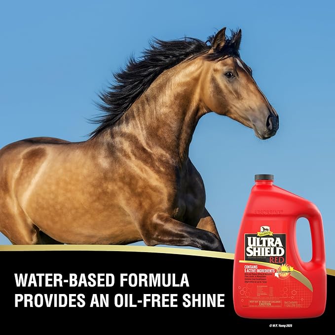 Absorbine UltraShield Red Fly Spray Insecticide and Repellent for Horses &amp Livestock Stays Active Up to 7 Days 128oz Gallon Refill