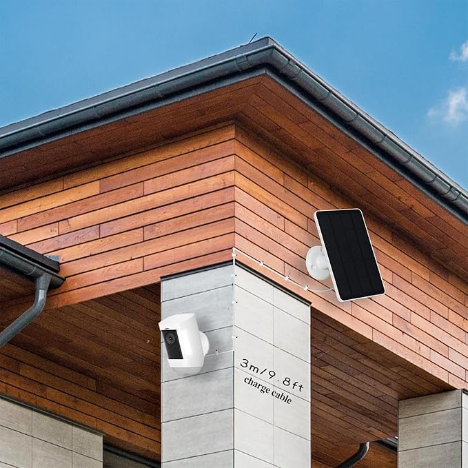 3-Pack 5W Solar Panels for Security Cameras with 360° Adjustable Mounting - IP65 Waterproof - 9.8 Ft Charging Cable - Micro USB &amp USB-C &amp DC3.5mm Ports
