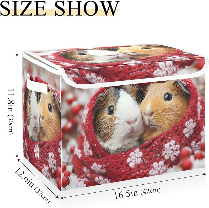 AIXIWAWA Lidded Storage Cube (Winter Guinea Pigs) Fabric Foldable Closet Bins with Flip Lid and Handles Organizer Basket Container 16.5 x 12.6 x 11.8 IN