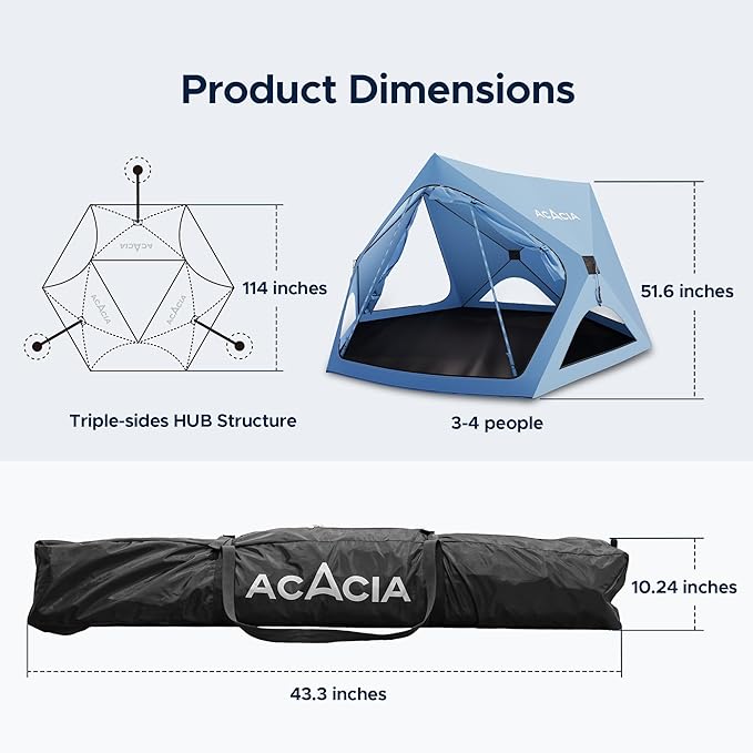 Acacia Beach Tent Sun Shelter | 4-Person Portable Camping Tent with UPF 50+ Protection | Easy Setup Pop up Sun Shade | 10×10ft Privacy Sunshade for Camping &amp Backyard