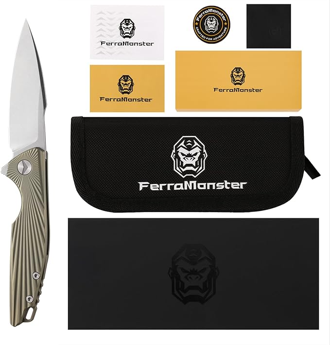 Folding Pocket KnifeEDC KnifeM390 Steel BladeTitanium Carbon Fiber HandleTactical/Outdoor Camping/Survival/HuntingKnife (Golden)