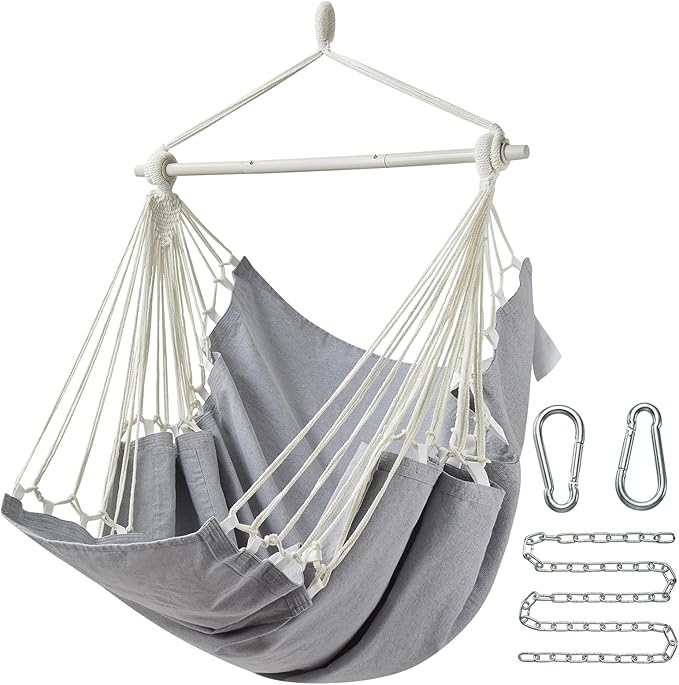 CHULIM Hanging Hammock Chair Swing MAX 500 lbs Outdoor Hanging Chair with Footrest Indoor Swing Chair with Portable Steel Spreader Bar and Hardware Kit for Bedroom Living Room Patio Porch - Grey