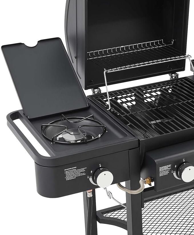 5 Burners Propane Gas Grill and Griddle Combo with Side Burner 3 in 1 Griddle Grill and Porcelain-Enameled Cast Iron Grates 56000 BTU Outdoor Cooking Barbecue Grill Black