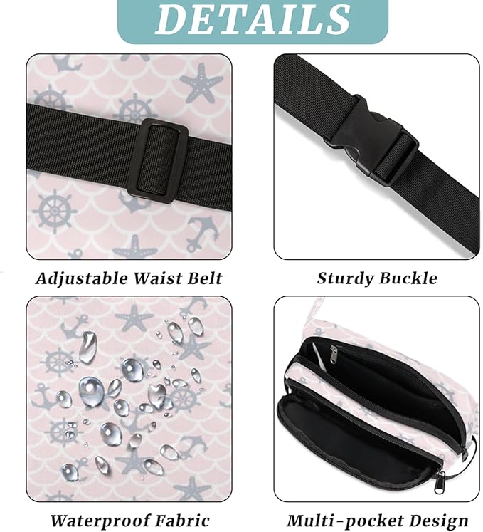 Sketch Starfish Scales Waterproof Fanny Pack for Women Men Adjustable Waist Bag with Double Zipper Pockets Lightweight Square Hip Pack for Running Travel Hiking Workout Cycling
