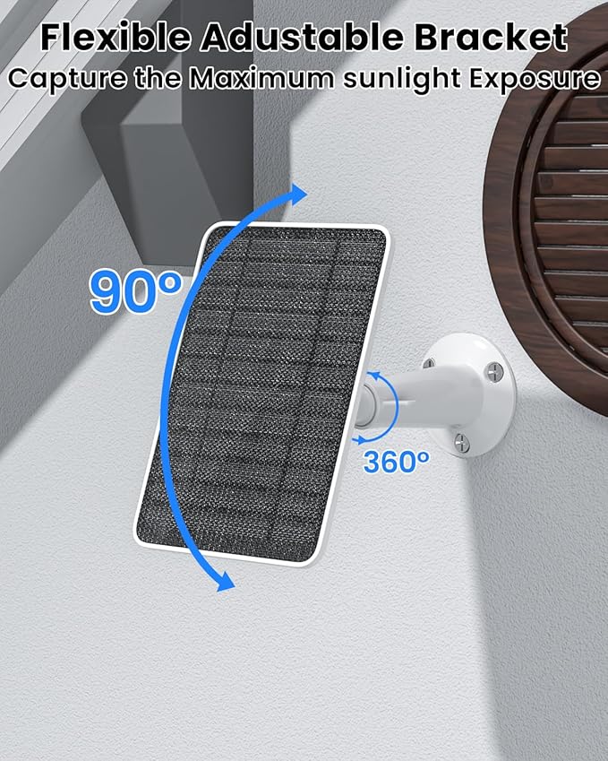 5W Solar Panel Charger Compatible with Arlo Essential 2K Outdoor Camera(2nd Gen)/Essential Outdoor XL(2nd Gen)/Essential Spotlight IP65 Waterproof 10ft USB-C &amp Micro USB Cable &amp Wall Mount 3