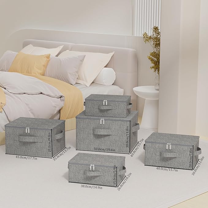Underbed Storage Box Containers with Lid Foldable Blanket Baskets Home Underbed Organization for Organizing Clothes Shoes Pillows 17.7x13.7x9.8Inches Grey 2 Pack
