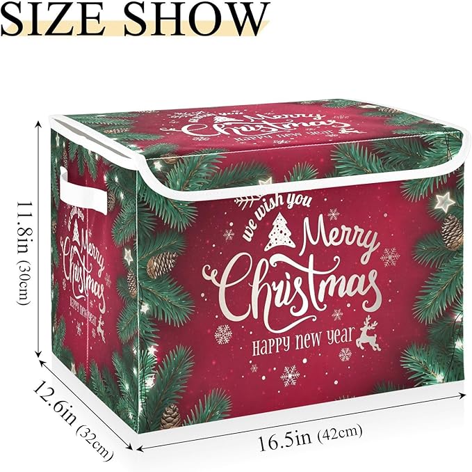 senya Christmas Storage Baskets Collapsible Storage Bins with Lids Merry Christmas Happy New Year Storage Boxes Clothes Baskets for Organizing