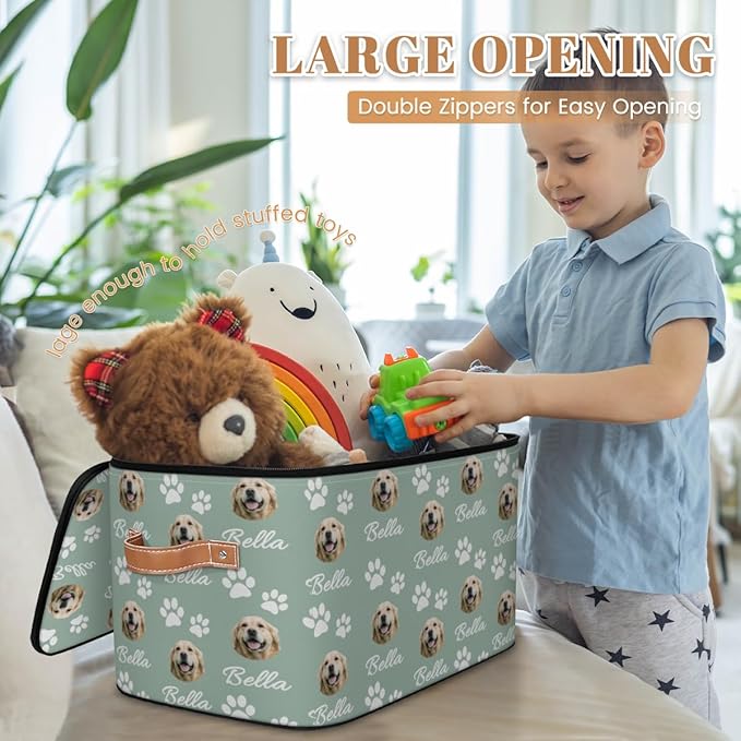 Custom Storage Bins with Zipper Lid Personalized Dog Print Fabric Lidded Storage Baskets Boxes Foldable Cubes Clothes Organizer Container