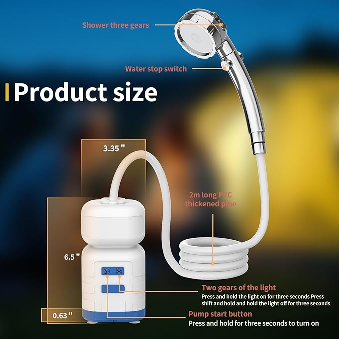 Portable Shower For CampingUpgraded 8000mah Rechargeable Camping Shower With Lighting IPX7 Waterproof Camp Shower For Outdoor Lighting Car Washing Flower Watering Pet Cleaning