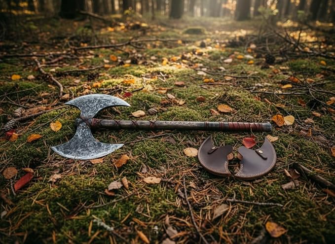 40” Two-Handed Viking Axe Large Double Headed Dane Norse Functional Axe Chopping Wood Axe Throwing Camping Tactical Tomahawk Axe Sheath Viking Axe Real Axes &amp Hatchets for Men Gift Set
