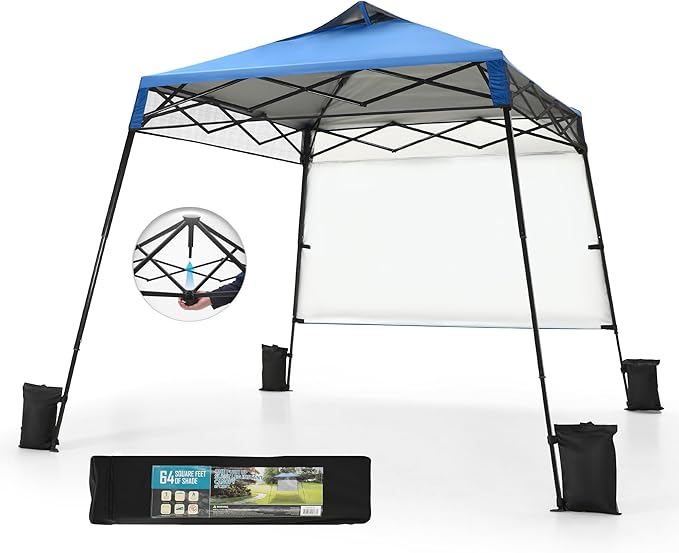 MFSTUDIO 8x8 Pop up Canopy Tent Gazebo Shelter Sun Shade Canopies Patio Portable Popup Tents Easy Setup Waterproof with 6x6ft Top1 Sidewall for BeachPartiesPicnics