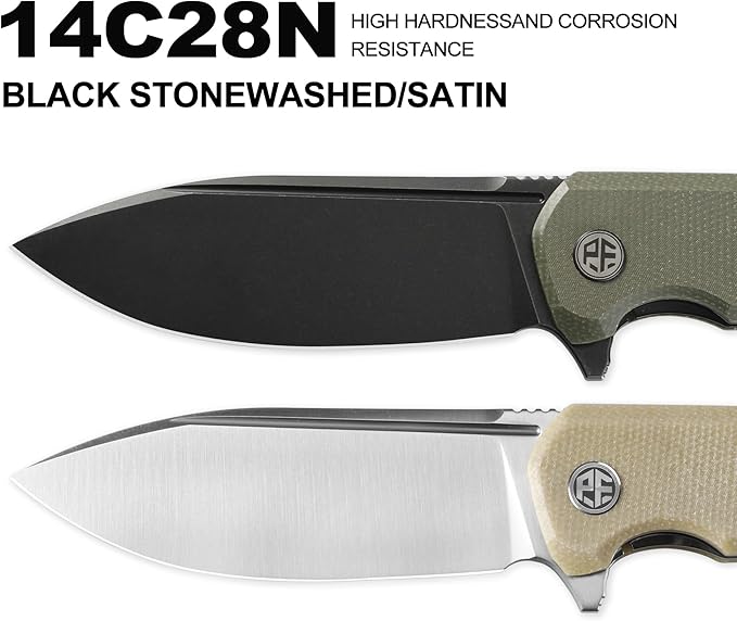 Petrified fish PFB05 Tunny Folding Knife3.86 14C28N Steel Black Stonewashed Blade Micarta Handle Folding knife for EDC Camping Outdoor (Green Stonewashed)