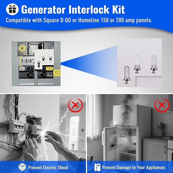 Seeutek 50 Amp Generator Cord 4 Prong 30 FT Generator Extension Cord with Pre-drilled Power Inlet Box &amp Interlock Kit NEMA 14-50P/SS2-50P Functional Cable High Conductivity ETL Listed