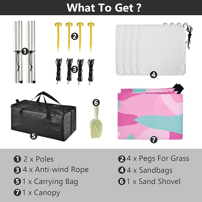 Cyan Aqua Foldable Beach Tent UPF50+ Waterproof Portable Sun Shelter Includes Sand Shovel Sandbags Stability Poles for Camping Trips Fishing Backyard Fun or Picnics