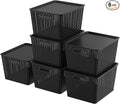 Large Plastic Storage Baskets with Lids Stackable Storage Bin Basket for Organizing Shelves Closet Pantry 14.09 x 11.69 x 8.78 6 Pack Black