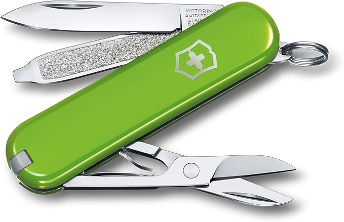 Victorinox Classic SD Swiss Army Knife Compact 7 Functions Swiss Made Pocket Knife with Small Blade Screwdriver and Key Ring - Smashed Avocado (Green)