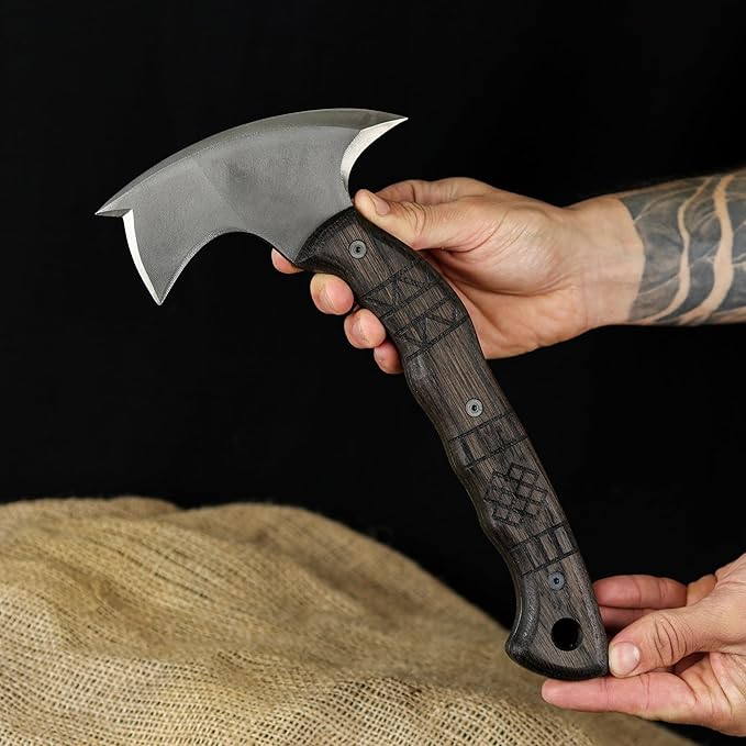 Forged Tomahawk Handmade Camping Hatchet Bushcraft Axe Full Tang with Kydex Sheath Functional Tomahawk AncientSmithy for Outdoor (Compact Hatchet)