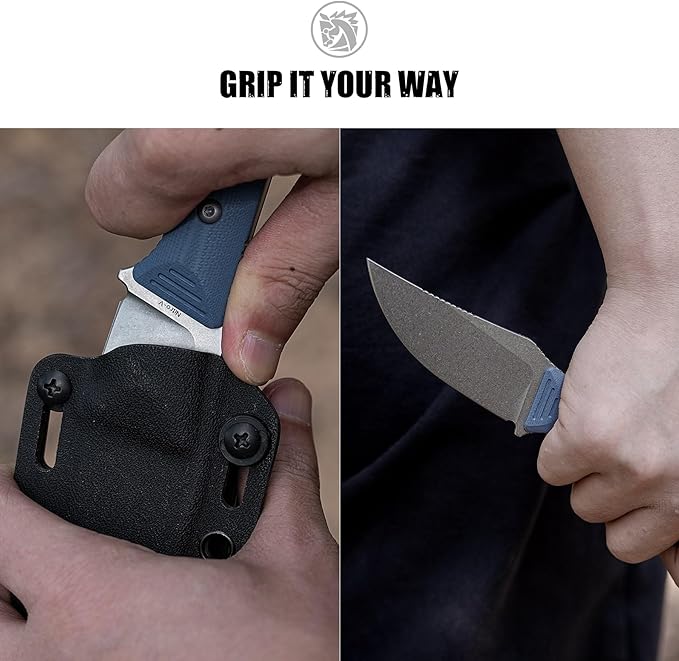 Vosteed H-Back EDC Fixed Blade Knife - 2.92 Nitro-V Blade with Sheath Stonewash - Blue G10 Handle with S.O.A.R. Clip for Hunting Survival Knives - D0405