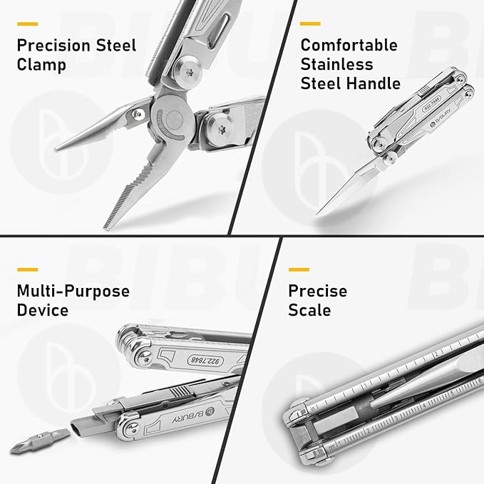BIBURY Multitool with Pocket Knife 19-in-1 Stainless Steel Pliers with Scissors Self-locking Multi tools with EDC Sheath for Home Camping Hiking Survival Gifts for Men BI2038A