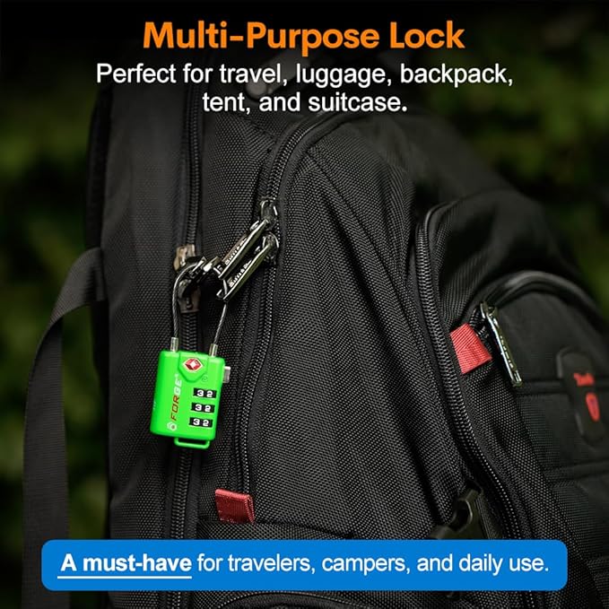 TSA Approved Cable Luggage Locks Re-settable Combination with Alloy Body (Green 4 Locks)
