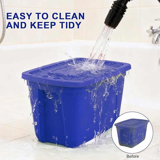 Storage Bins with Lids - Made in USA 18-Gallon (72-Quart) 4-Pack Storage Totes with Lids Plastic Stackable Containers Large Storage Boxes for Home and Office Organization Blue/Blue