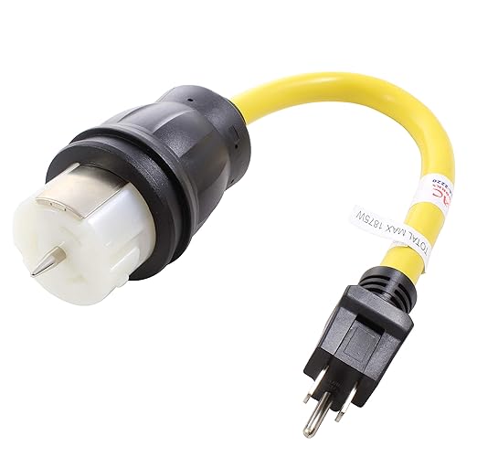 AC WORKS Generator to Transfer Switch 50Amp Inlet Box Adapter (15Amp Household Plug to CS6364 Flexible)