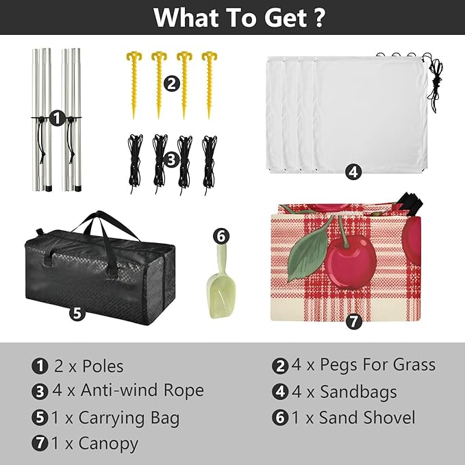 xigua Cherry Beach Tent Sun Shelter with Carrying Bag - Silver Coated Oxford Fabric Beach Canopy for Beach Camping Fishing - Includes Windproof Ropes Sandbags &amp Stakes