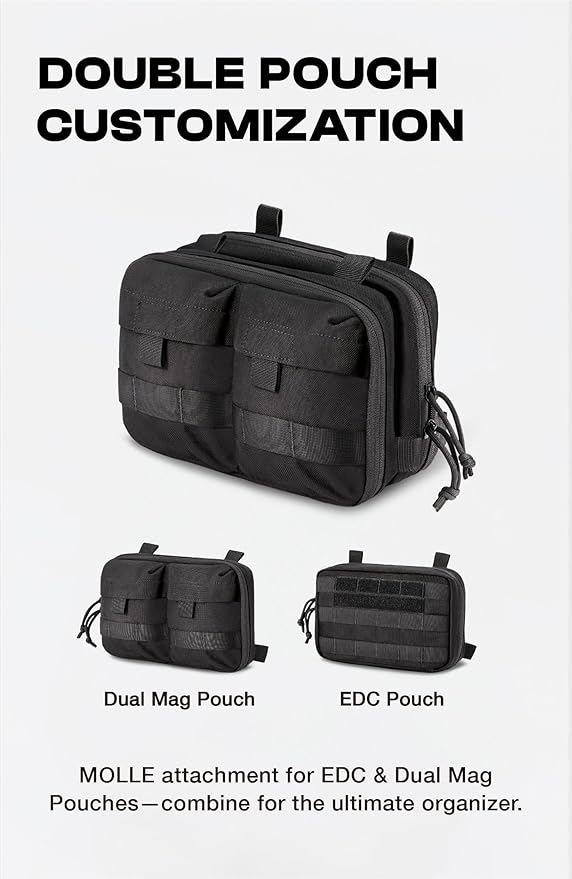Black Tactical Molle EDC Pouch - Admin Pouch with Molle Attachments for Backpacks